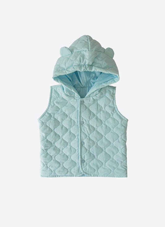 Quiltet Vest med Hette – Lyseblå