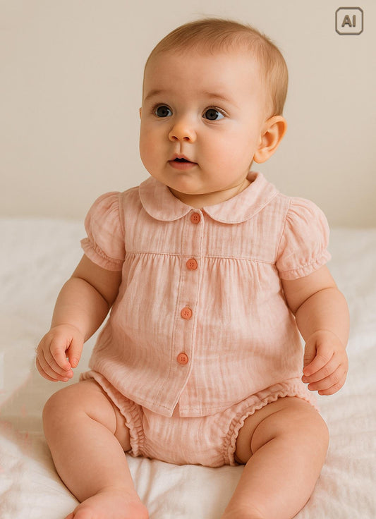 Organisk Rita Muslin Topcoat 2-delt sett rosa