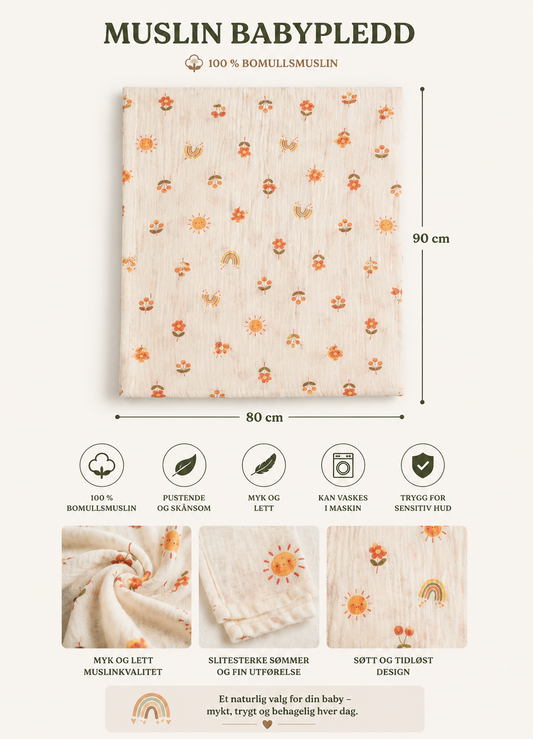 Sunny Organic Muslin Teppe Naturlig 75*90