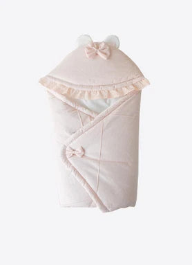 Babysvøp med hette og sløyfe – 75 × 75 cm