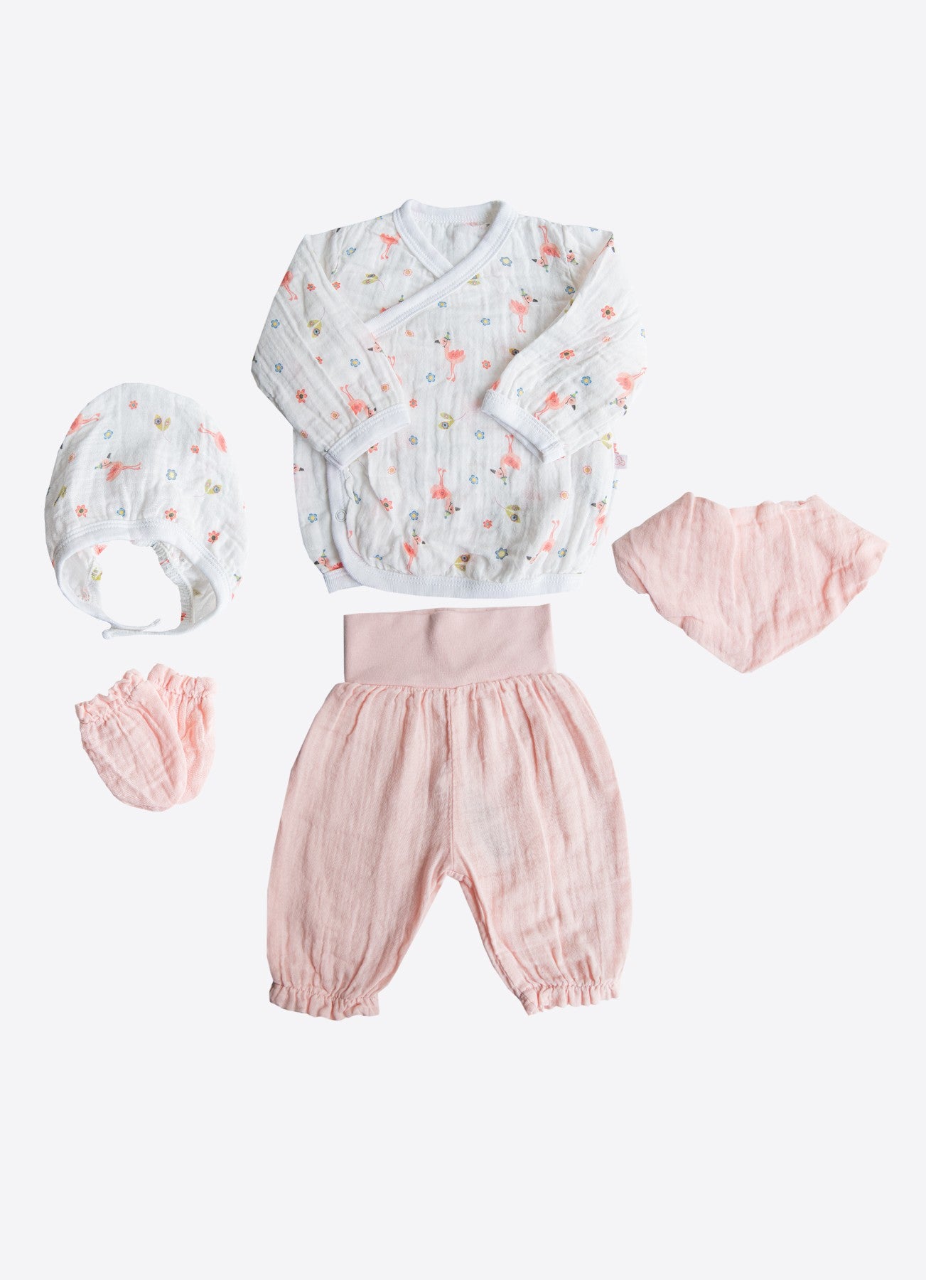 Økologisk Flamingo – 5-delt musselin sett til baby