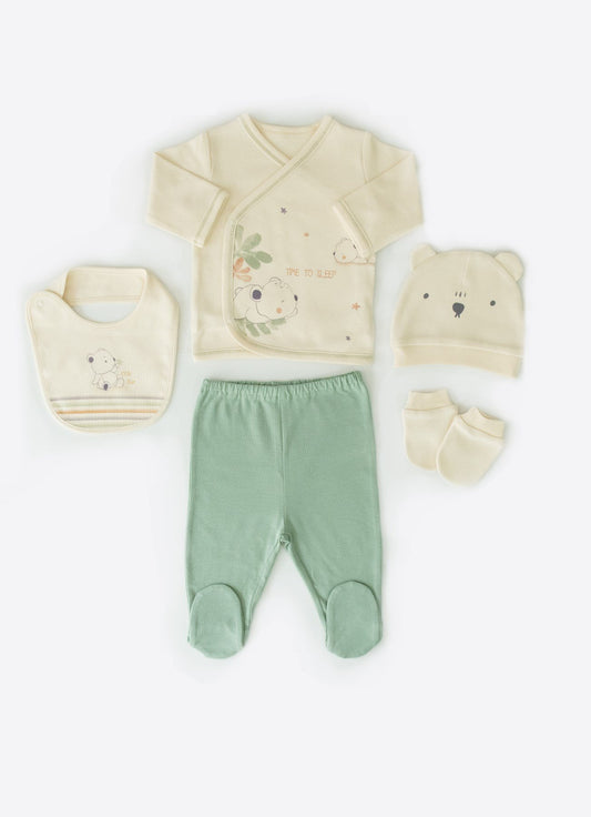 Økologisk Big Bear 5-delt babybodysett naturgrønn