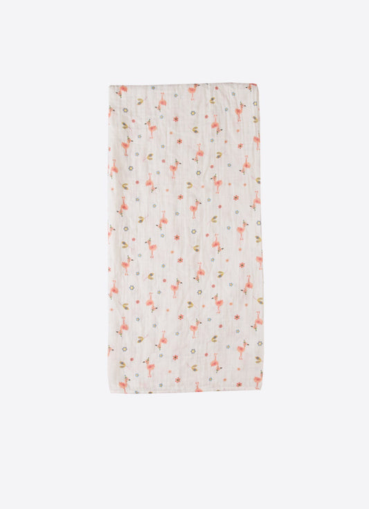 Økologisk Flamingo Muslin Teppe Hvitt 110*115