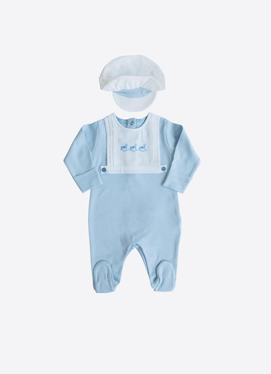 Økologisk My Toy-lue og -kjeledress i blått